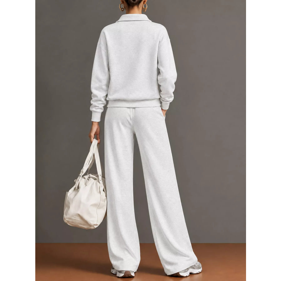 Full Size Half Zip Long Sleeve Top and Pants Set Plus Apparel Accessories