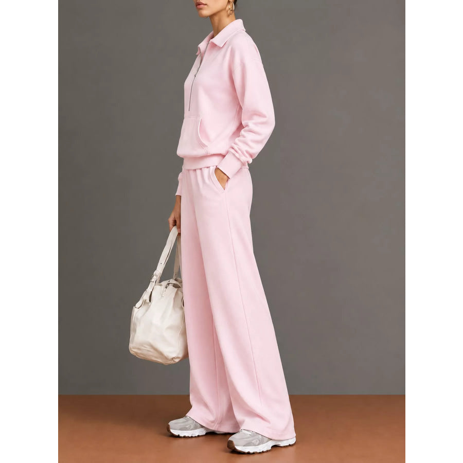 Full Size Half Zip Long Sleeve Top and Pants Set Plus Apparel Accessories