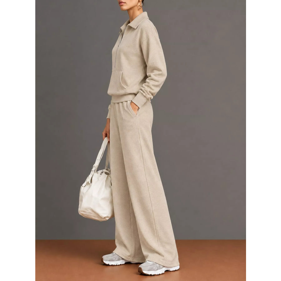 Full Size Half Zip Long Sleeve Top and Pants Set Plus Apparel Accessories