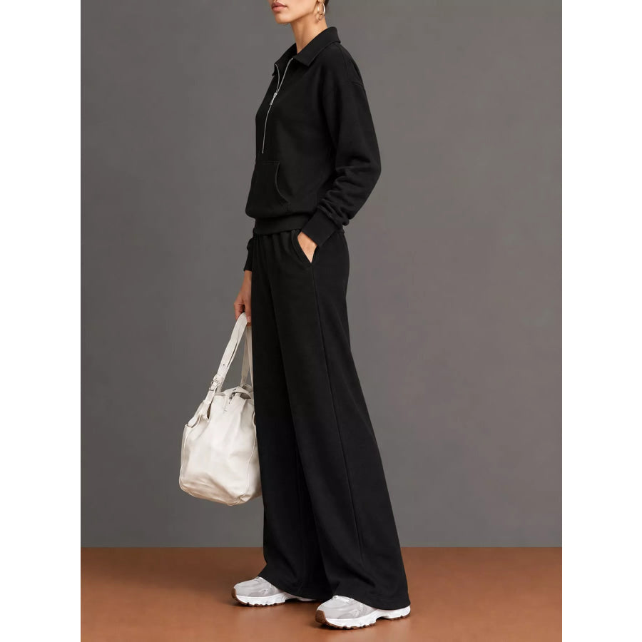 Full Size Half Zip Long Sleeve Top and Pants Set Plus Apparel Accessories