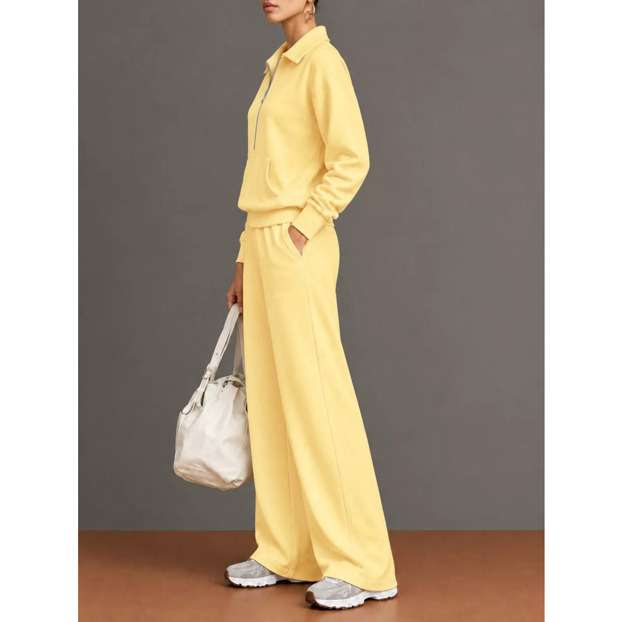 Full Size Half Zip Long Sleeve Top and Pants Set Plus Apparel Accessories