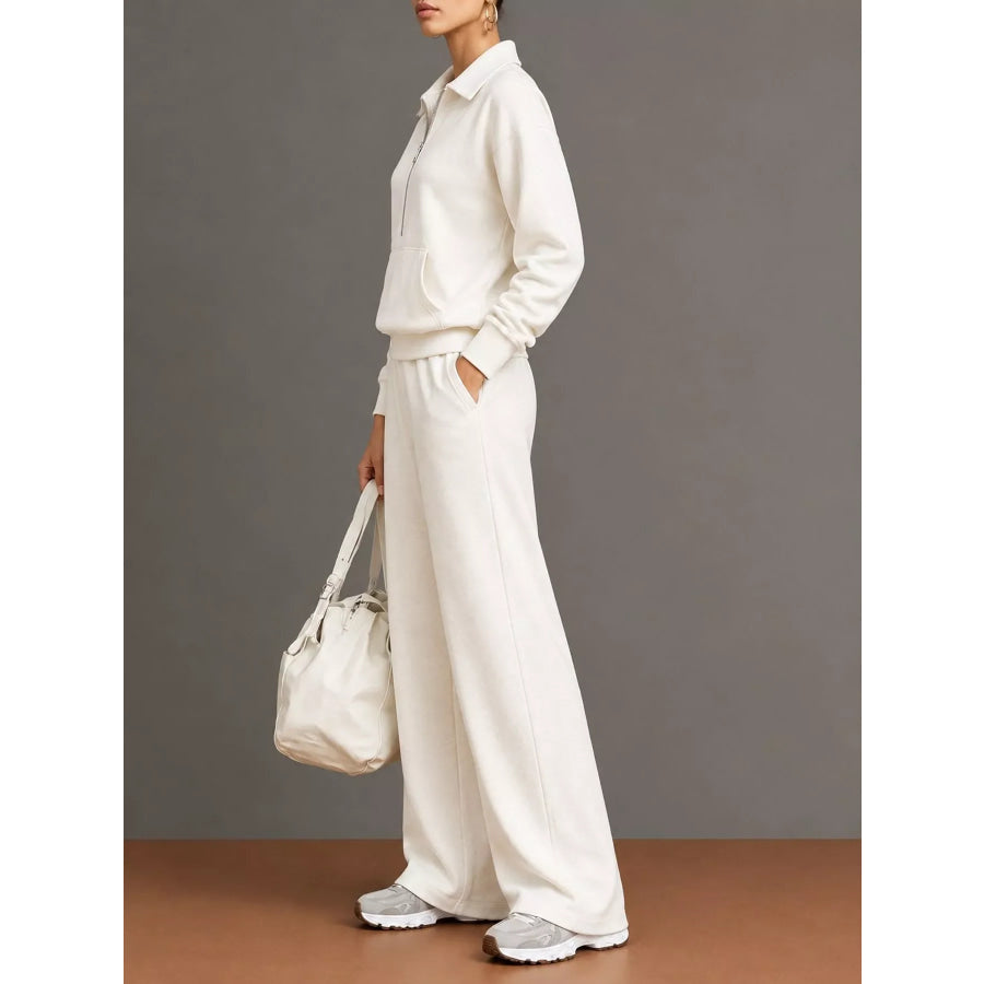 Full Size Half Zip Long Sleeve Top and Pants Set Plus Apparel Accessories
