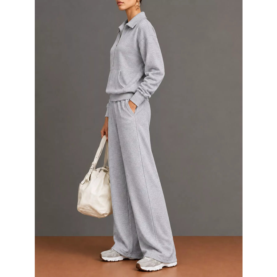 Full Size Half Zip Long Sleeve Top and Pants Set Plus Apparel Accessories