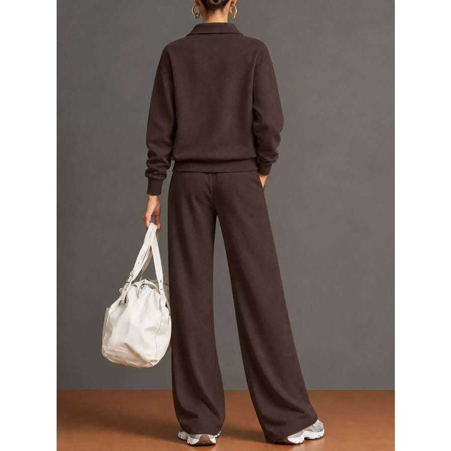 Full Size Half Zip Long Sleeve Top and Pants Set Plus Apparel Accessories