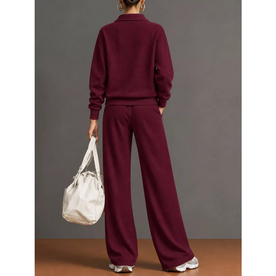 Full Size Half Zip Long Sleeve Top and Pants Set Plus Apparel Accessories