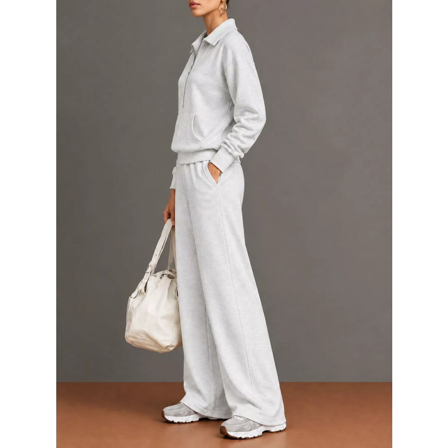 Full Size Half Zip Long Sleeve Top and Pants Set Plus Apparel Accessories
