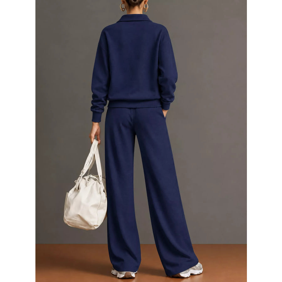 Full Size Half Zip Long Sleeve Top and Pants Set Plus Apparel Accessories