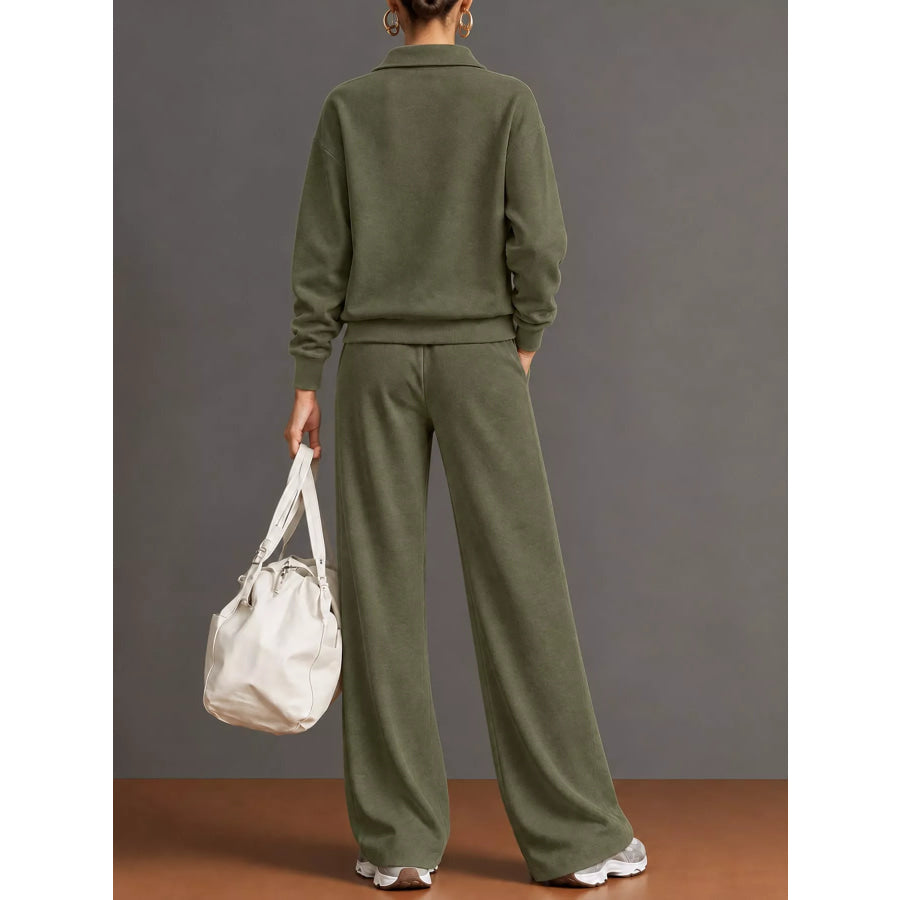 Full Size Half Zip Long Sleeve Top and Pants Set Plus Apparel Accessories