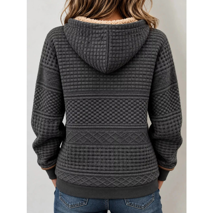 Full Size Half Zip Texture Hoodie Plus Apparel and Accessories