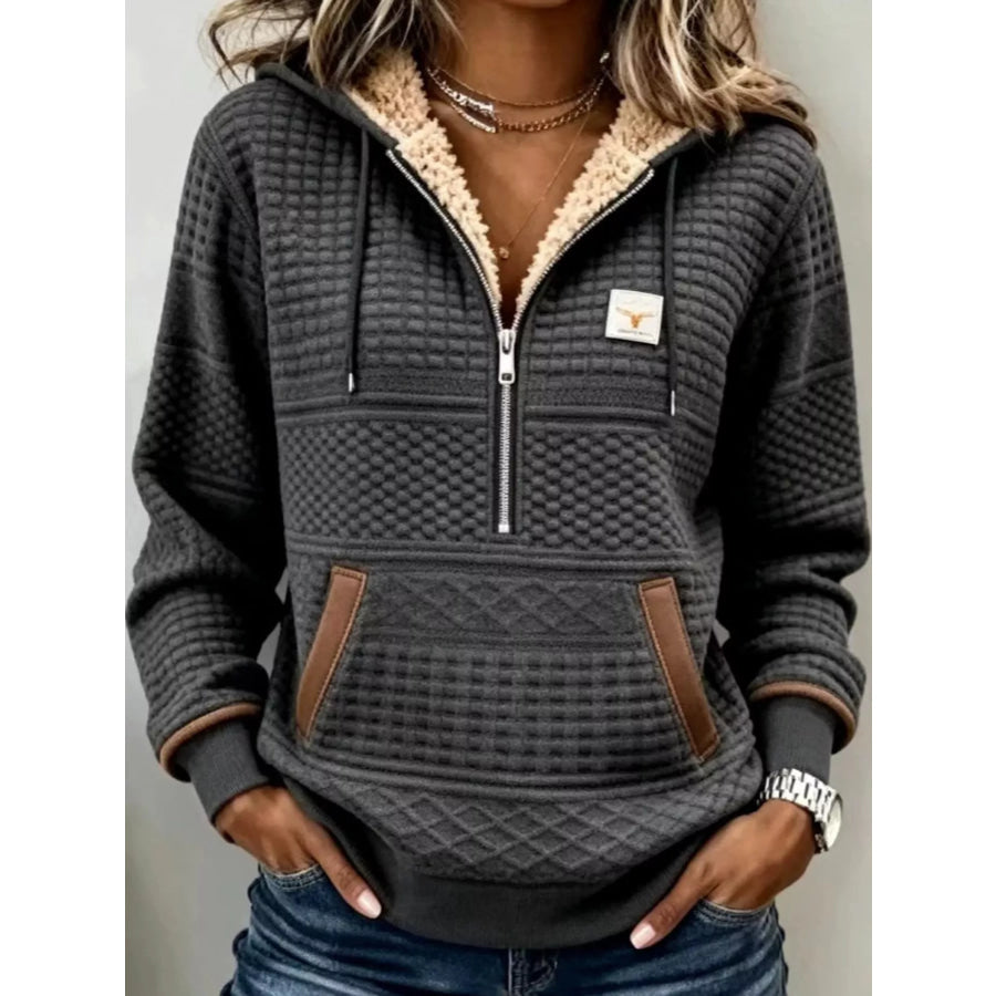 Full Size Half Zip Texture Hoodie Plus Graphite / S Apparel and Accessories