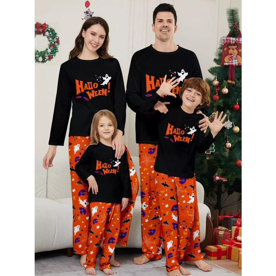 Full Size Halloween Family Matching Pajama Set with Ghost and Pumpkin Print Plus Apparel Accessories