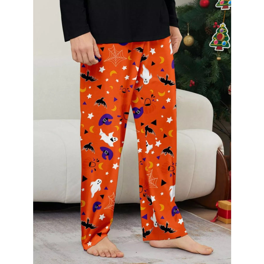 Full Size Halloween Family Matching Pajama Set with Ghost and Pumpkin Print Plus Apparel Accessories
