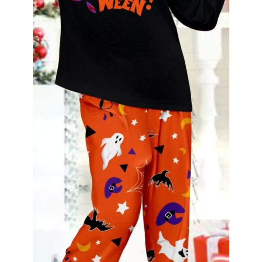 Full Size Halloween Family Matching Pajama Set with Ghost and Pumpkin Print Plus Apparel Accessories