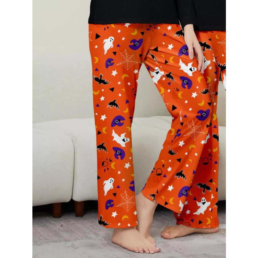 Full Size Halloween Family Matching Pajama Set with Ghost and Pumpkin Print Plus Apparel Accessories