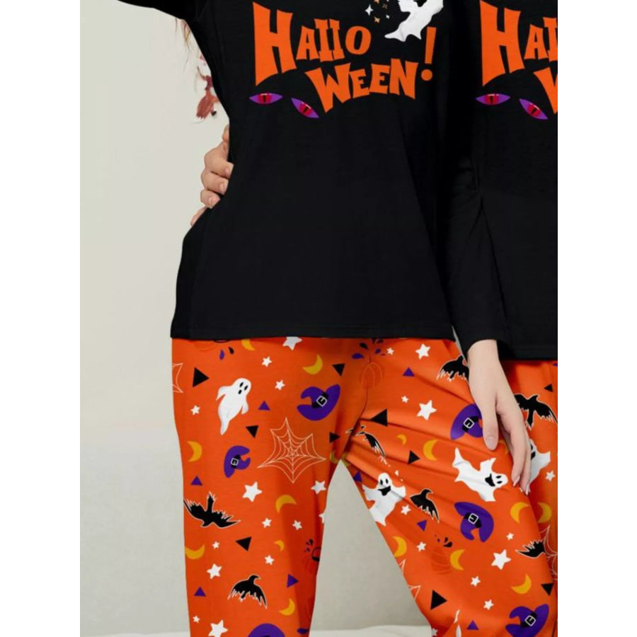 Full Size Halloween Family Matching Pajama Set with Ghost and Pumpkin Print Plus Apparel Accessories