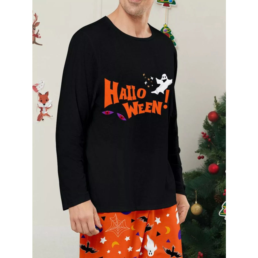 Full Size Halloween Family Matching Pajama Set with Ghost and Pumpkin Print Plus Apparel Accessories