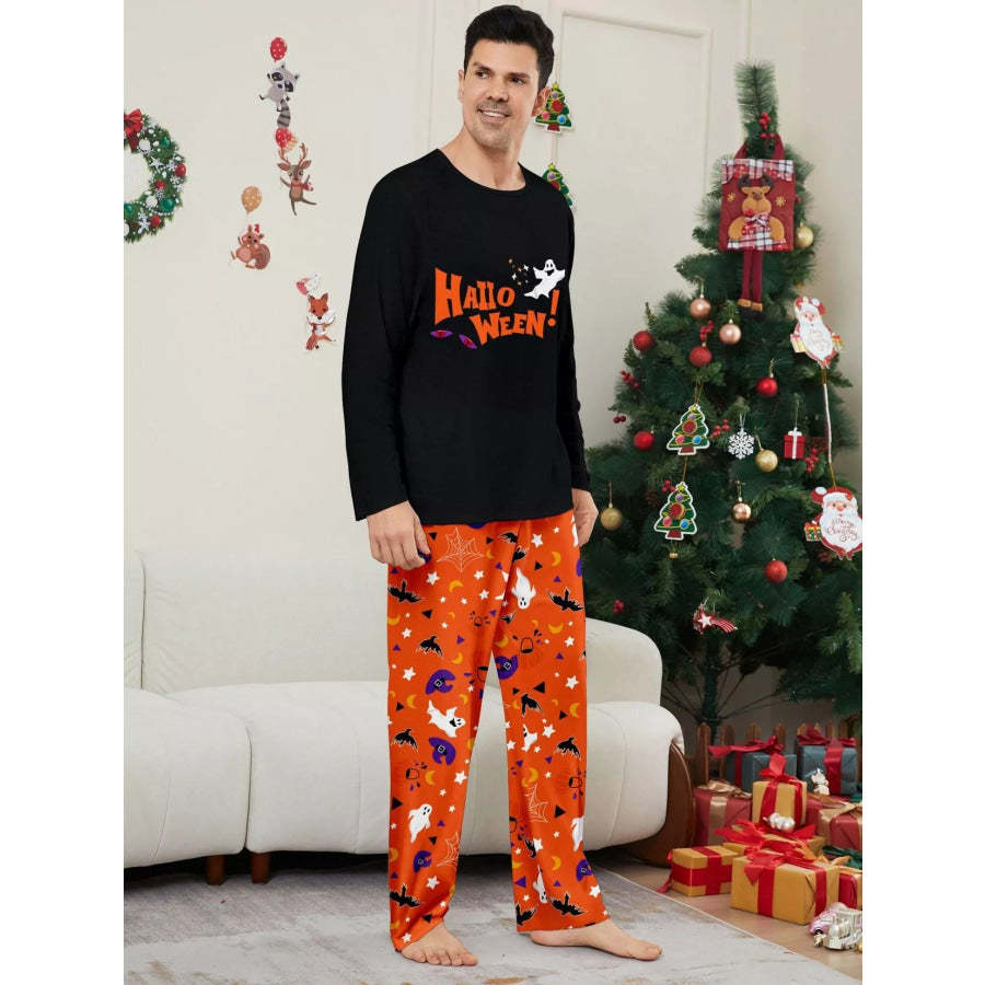 Full Size Halloween Family Matching Pajama Set with Ghost and Pumpkin Print Plus Apparel Accessories