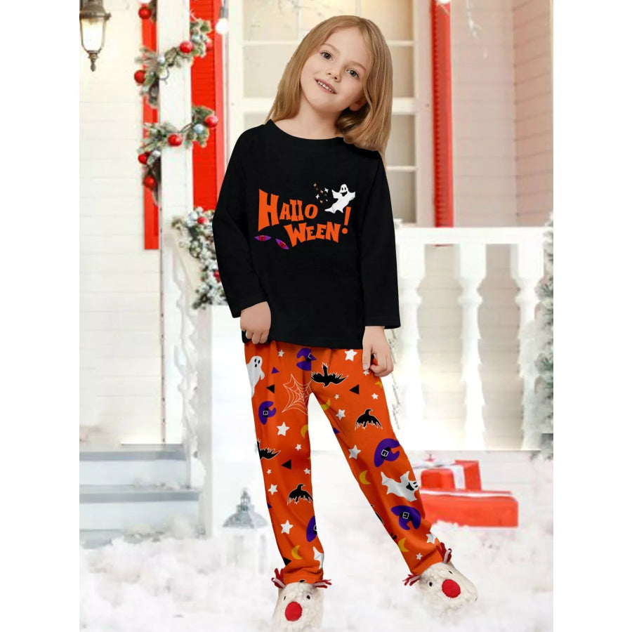 Full Size Halloween Family Matching Pajama Set with Ghost and Pumpkin Print Plus Kid / S Apparel Accessories