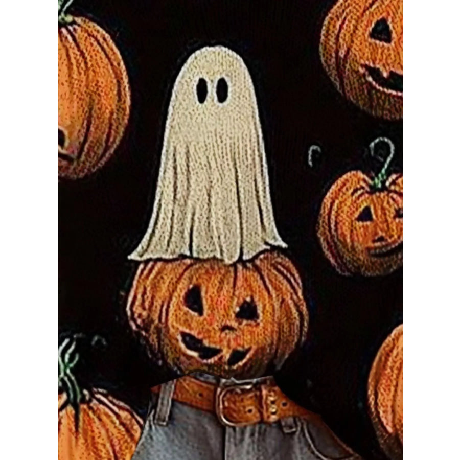 Full Size Halloween Graphic Boat Neck Sweater Plus Apparel and Accessories
