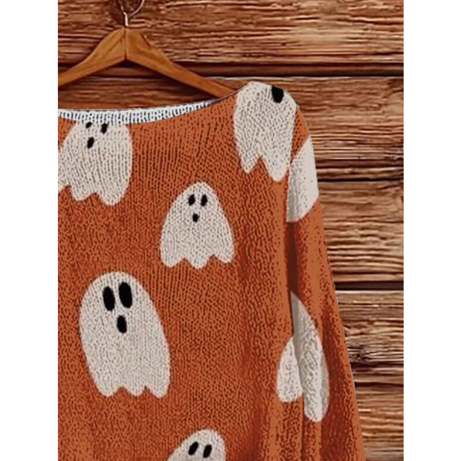 Full Size Halloween Graphic Boat Neck Sweater Plus Apparel and Accessories