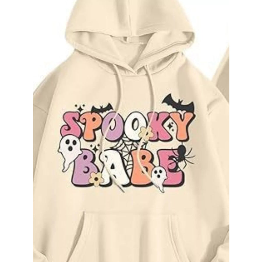 Full Size Halloween Graphic Long Sleeve Hoodie Plus Size Pastel Yellow / XS Apparel and Accessories