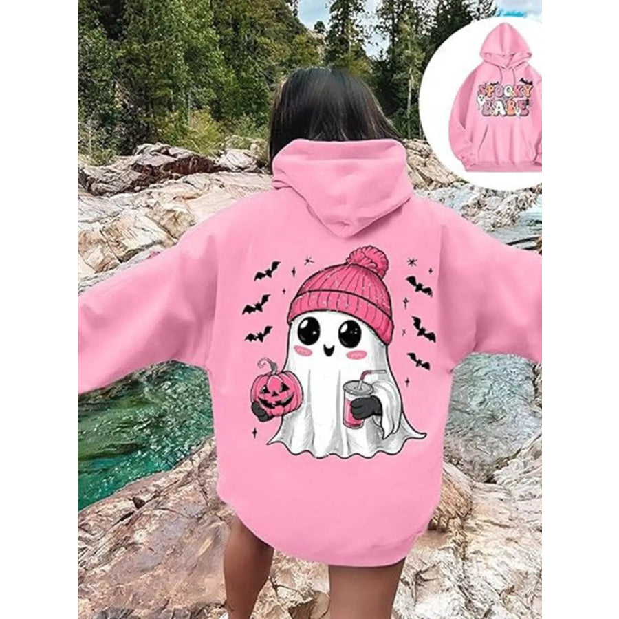 Full Size Halloween Graphic Long Sleeve Hoodie Plus Size Dusty Pink / XS Apparel and Accessories