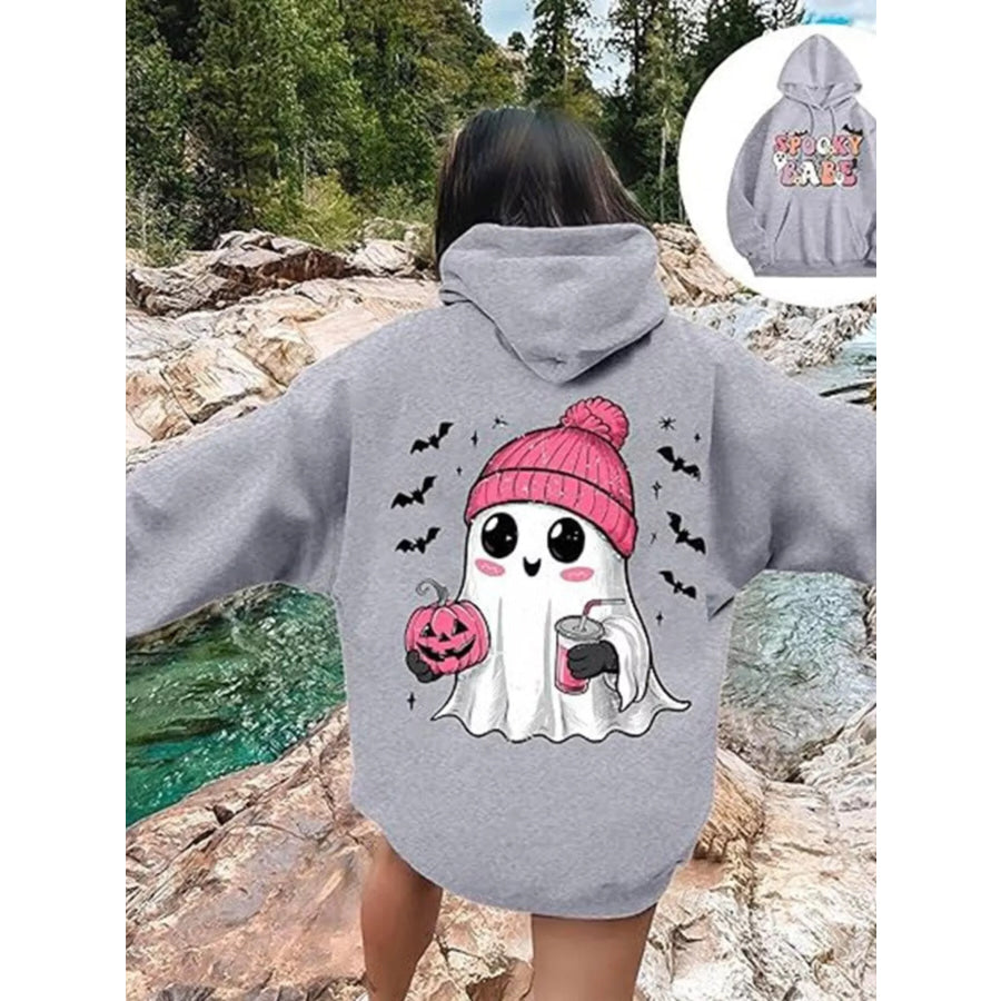 Full Size Halloween Graphic Long Sleeve Hoodie Plus Size Gray / XS Apparel and Accessories