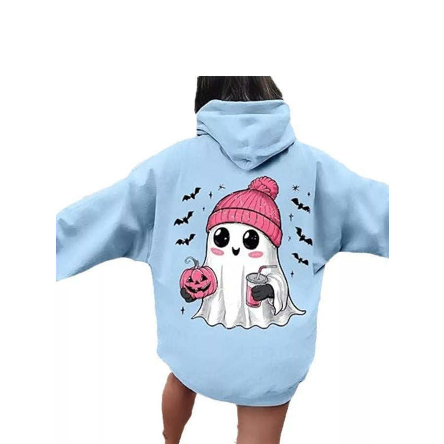 Full Size Halloween Graphic Long Sleeve Hoodie Plus Size Light Blue / XS Apparel and Accessories