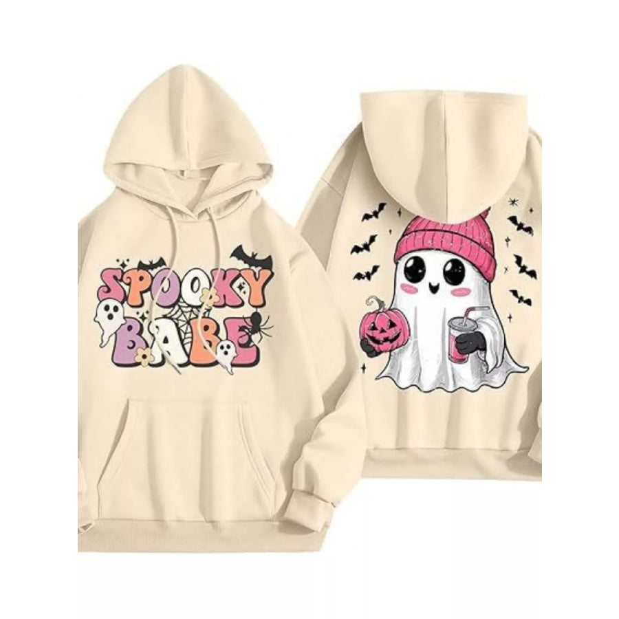 Full Size Halloween Graphic Long Sleeve Hoodie Plus Size Pastel Yellow / XS Apparel and Accessories