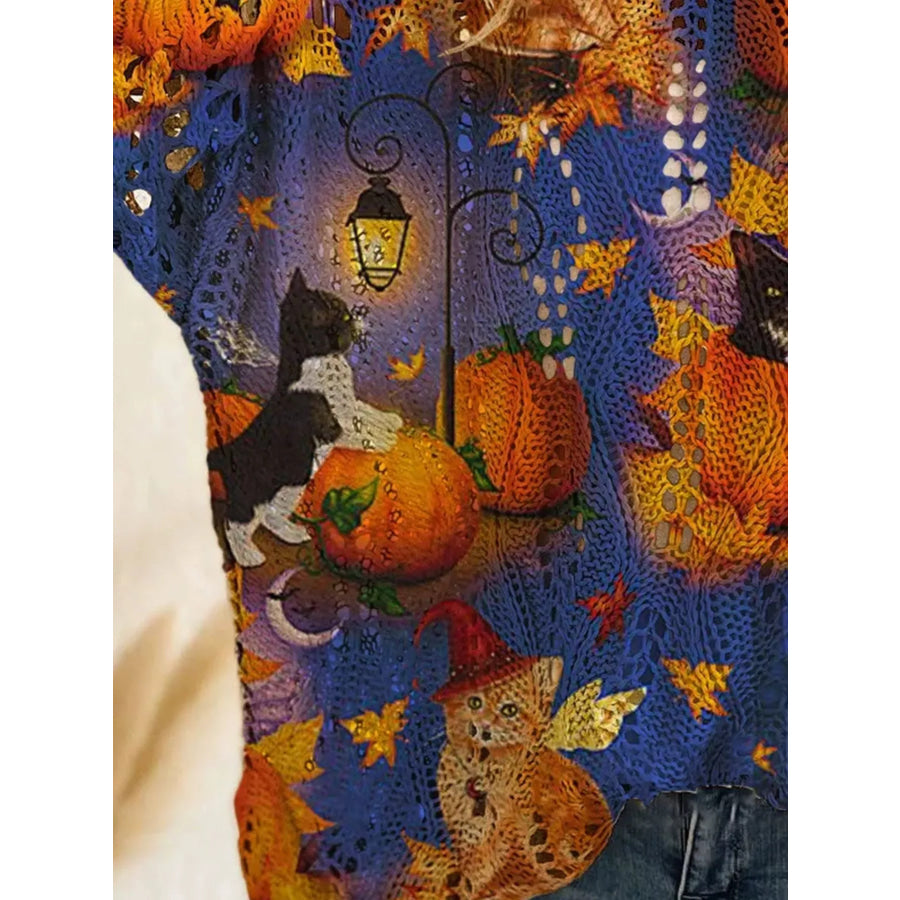 Full Size Halloween Pumpkin Loose Knit Cover Up Plus Size Apparel and Accessories