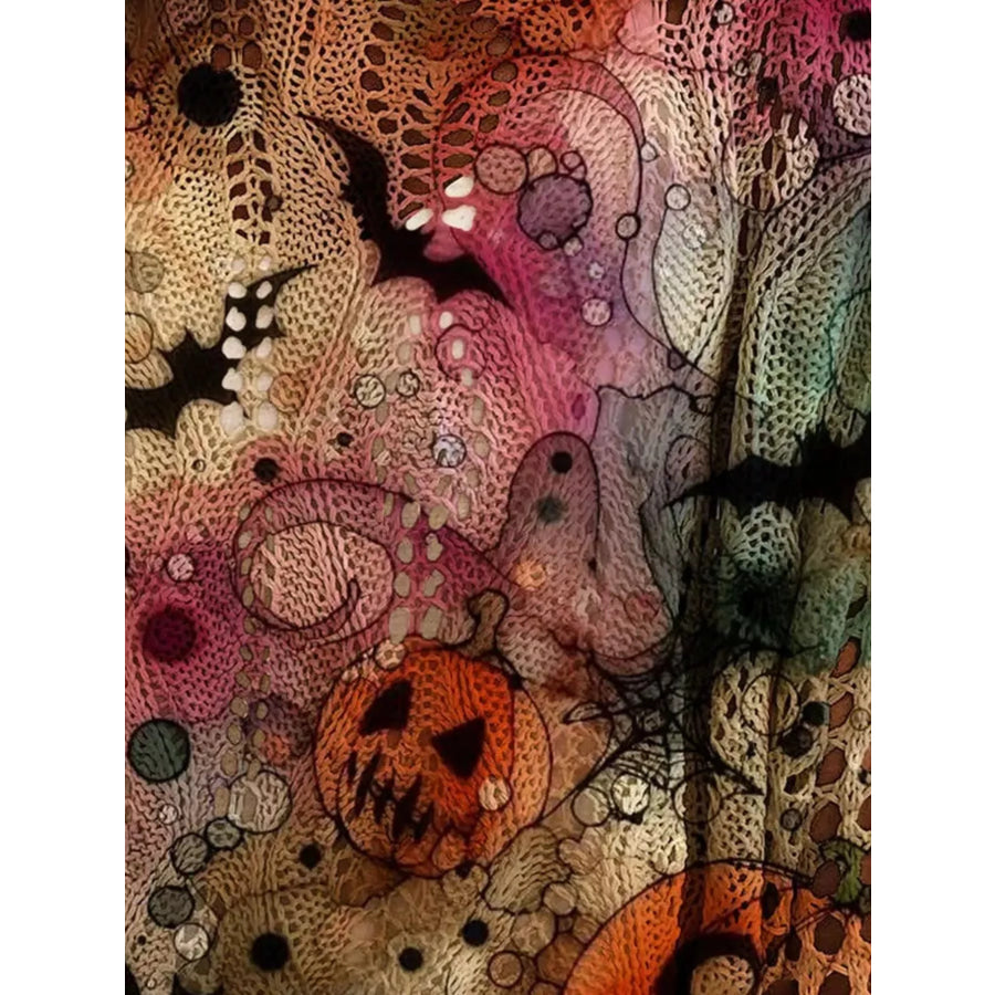 Full Size Halloween Pumpkin Loose Knit Cover Up Plus Size Apparel and Accessories