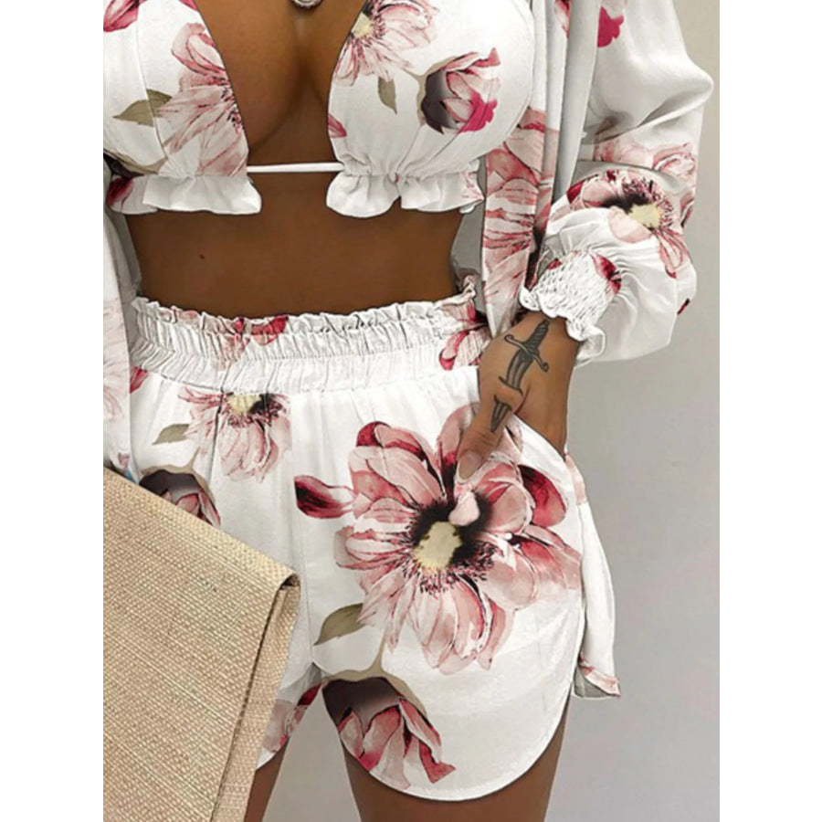 Full Size Halter Neck Cami & Shirt & Shorts 3-Piece Outfit Set Plus Size Apparel and Accessories