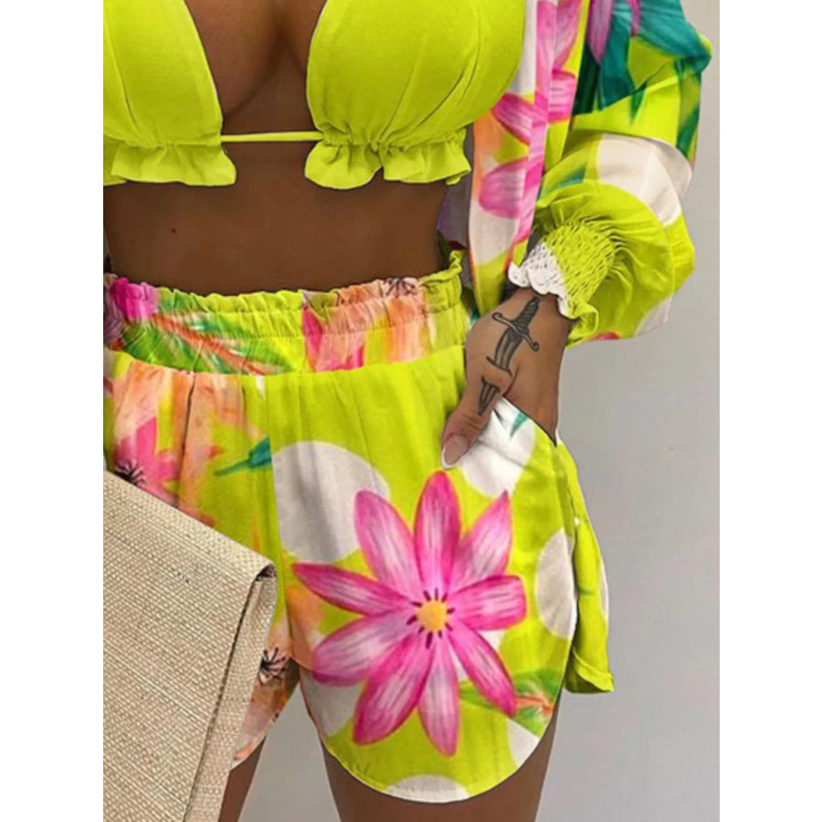 Full Size Halter Neck Cami & Shirt & Shorts 3-Piece Outfit Set Plus Size Apparel and Accessories