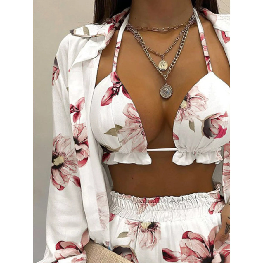 Full Size Halter Neck Cami & Shirt & Shorts 3-Piece Outfit Set Plus Size Apparel and Accessories