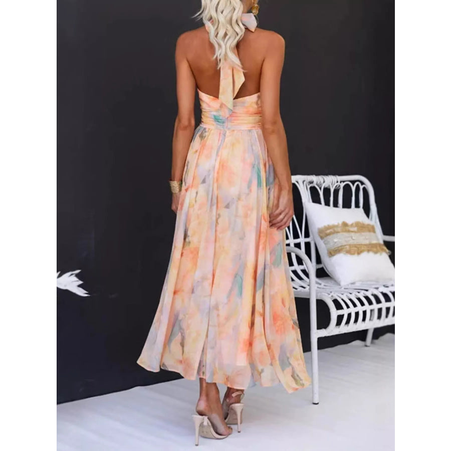Full Size Halter Neck Floral Print Maxi Dress Plus Size Apparel and Accessories