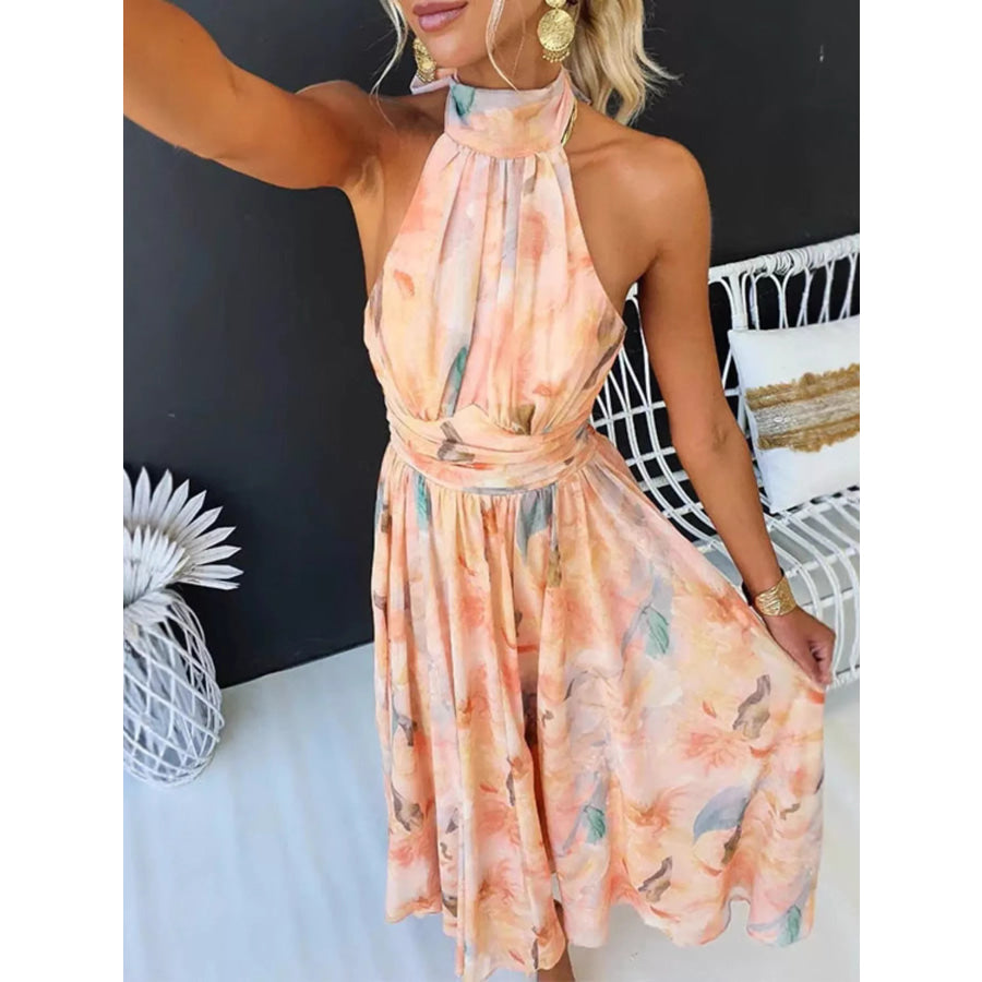 Full Size Halter Neck Floral Print Maxi Dress Plus Size Apparel and Accessories