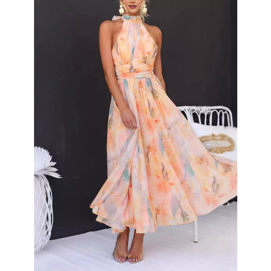 Full Size Halter Neck Floral Print Maxi Dress Plus Size Sherbet / XS Apparel and Accessories