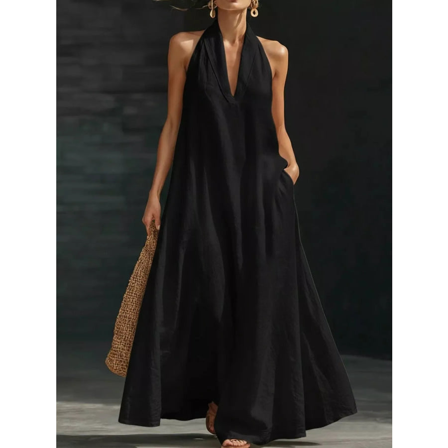 Full Size Halter Neck Sleeveless Maxi Dress Plus Size Black / S Apparel and Accessories