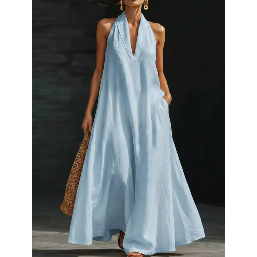 Full Size Halter Neck Sleeveless Maxi Dress Plus Size Light Blue / S Apparel and Accessories