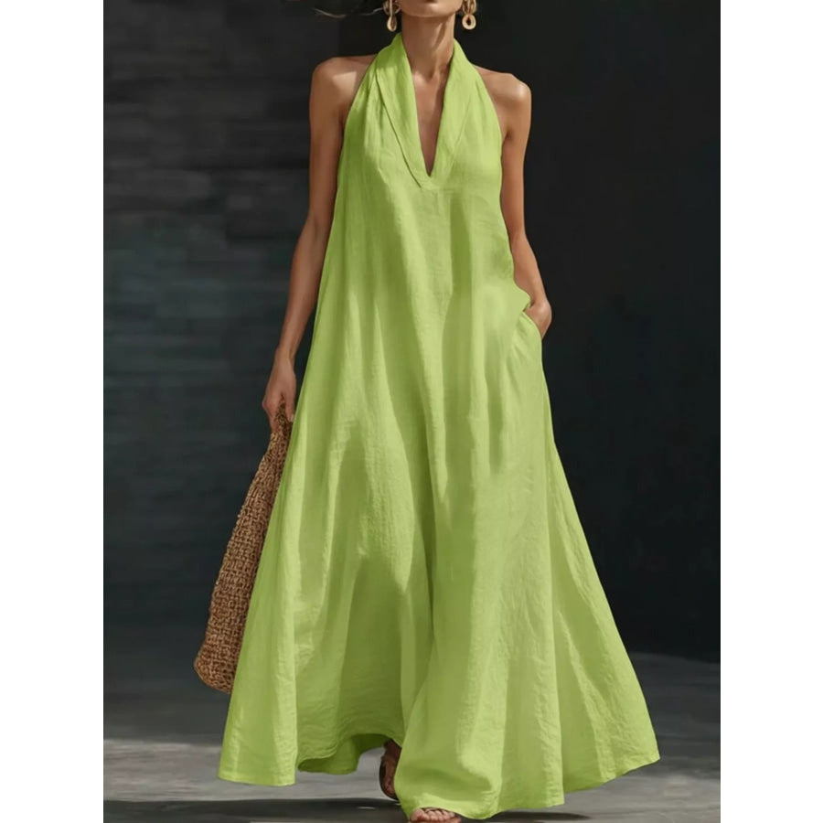 Full Size Halter Neck Sleeveless Maxi Dress Plus Size Lime / S Apparel and Accessories