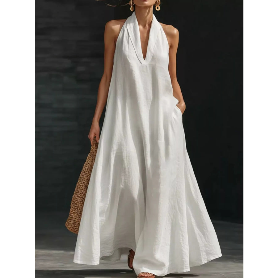 Full Size Halter Neck Sleeveless Maxi Dress Plus Size White / S Apparel and Accessories