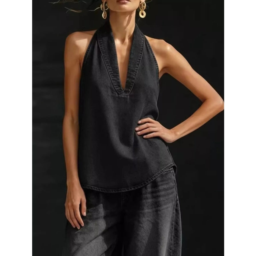 Full Size Halter Neck Top and Wide Leg Pants Plus Size Black / XS Apparel and Accessories