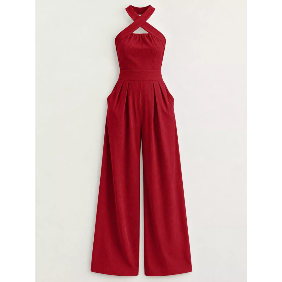 Full Size Halter Neck Wide-Leg Jumpsuit Plus Apparel and Accessories