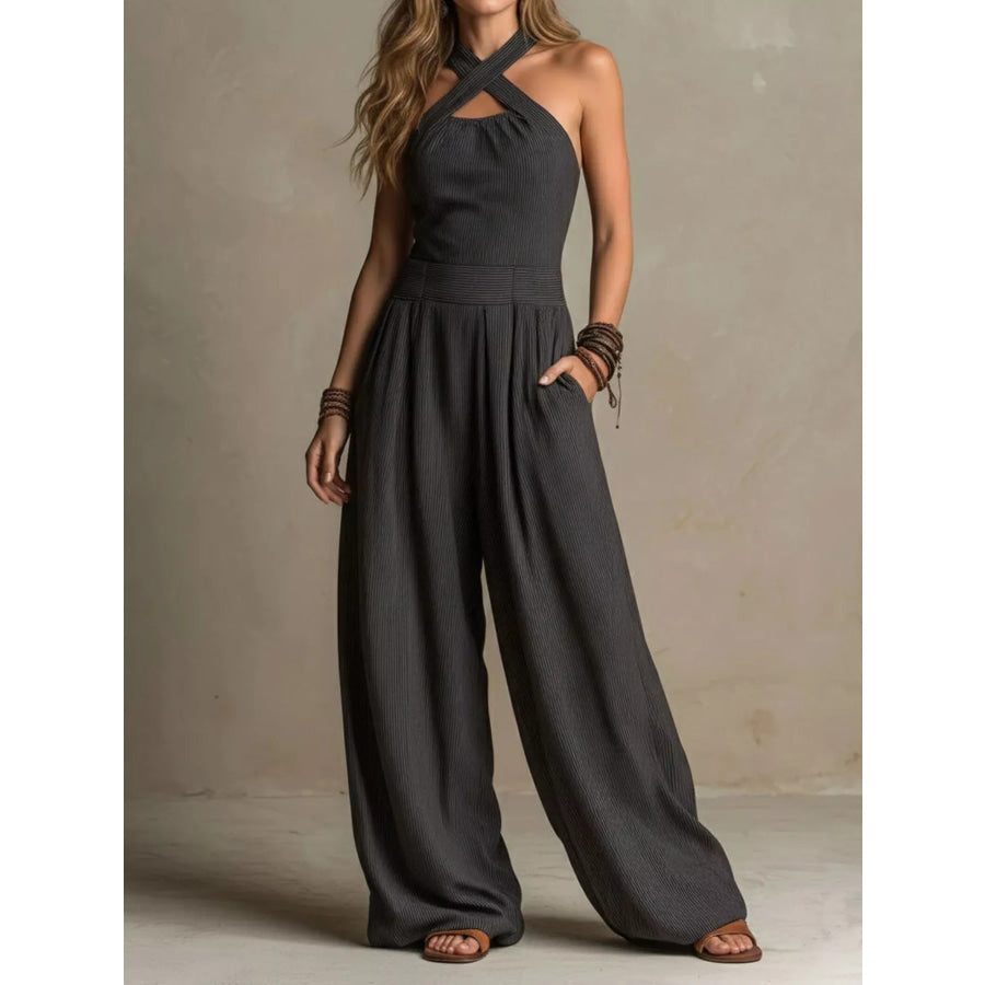Full Size Halter Neck Wide-Leg Jumpsuit Plus Apparel and Accessories