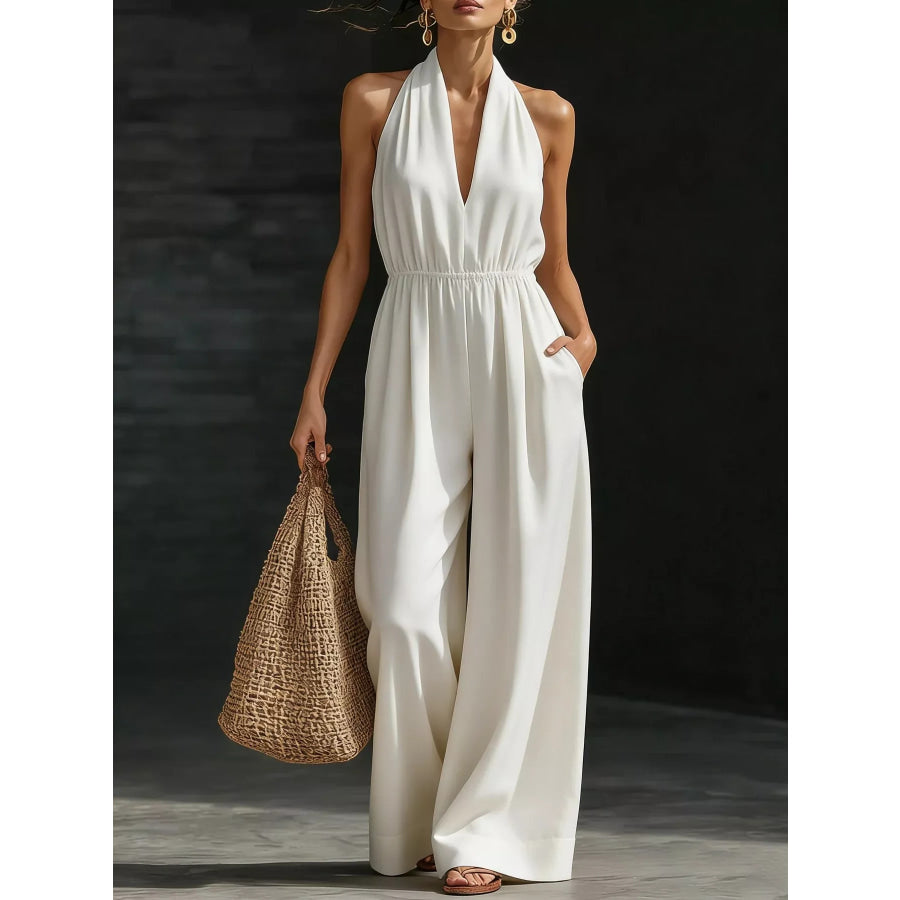 Full Size Halter Neck Wide-Leg Jumpsuit Plus Size Apparel and Accessories