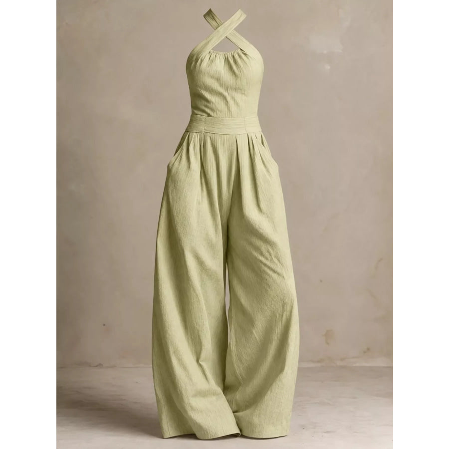 Full Size Halter Neck Wide-Leg Jumpsuit Plus Apparel and Accessories