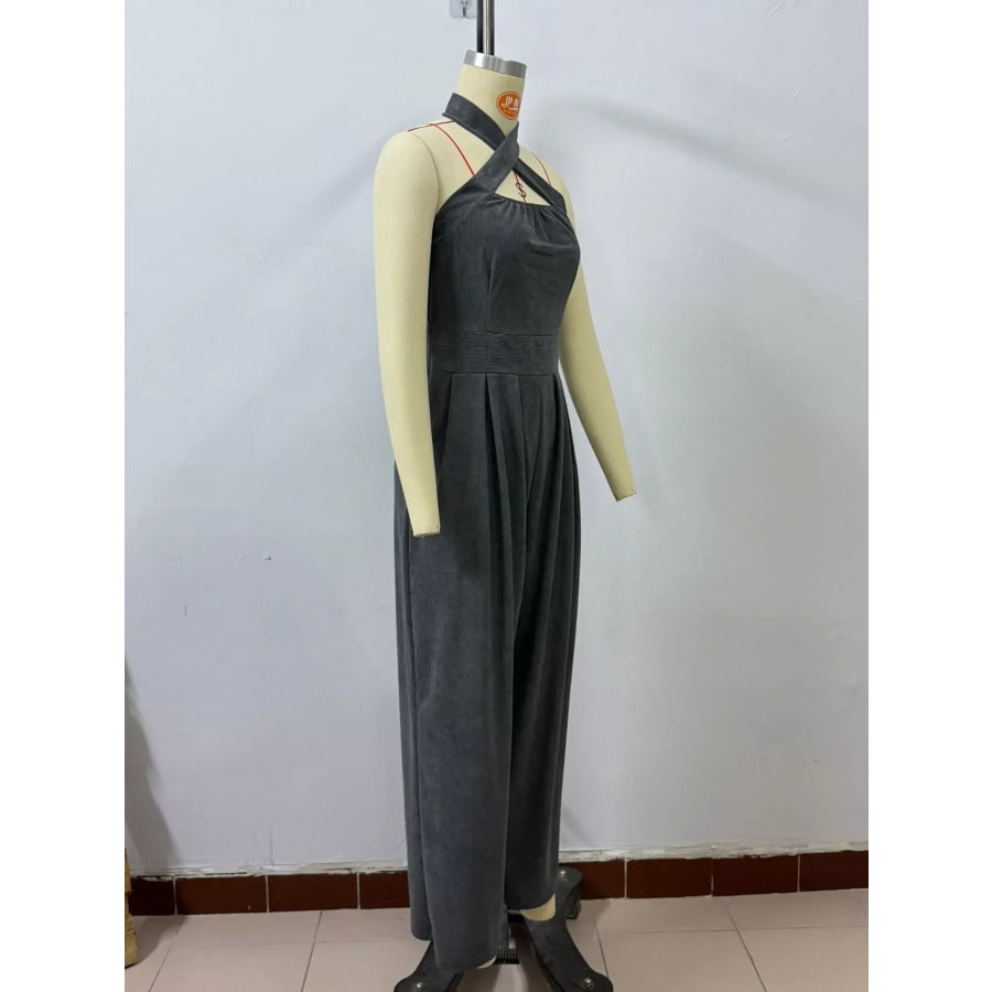 Full Size Halter Neck Wide-Leg Jumpsuit Plus Apparel and Accessories