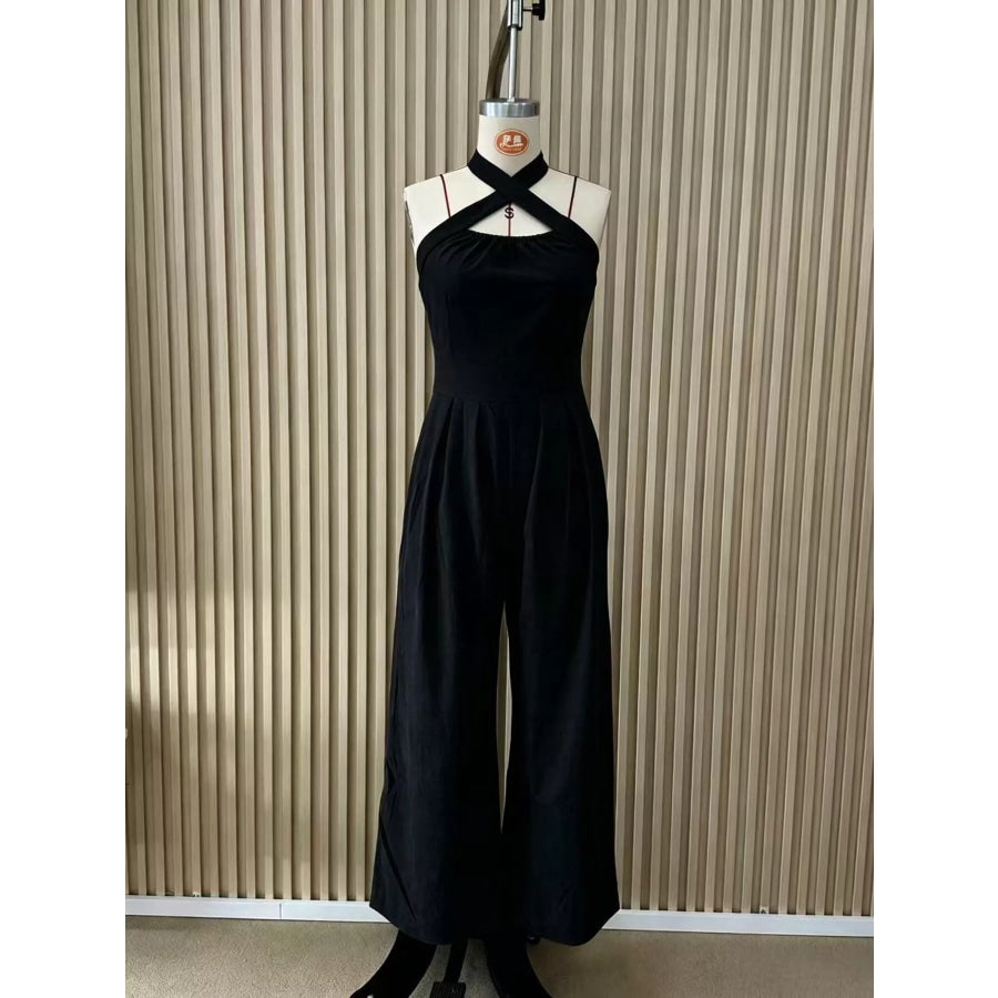 Full Size Halter Neck Wide-Leg Jumpsuit Plus Apparel and Accessories