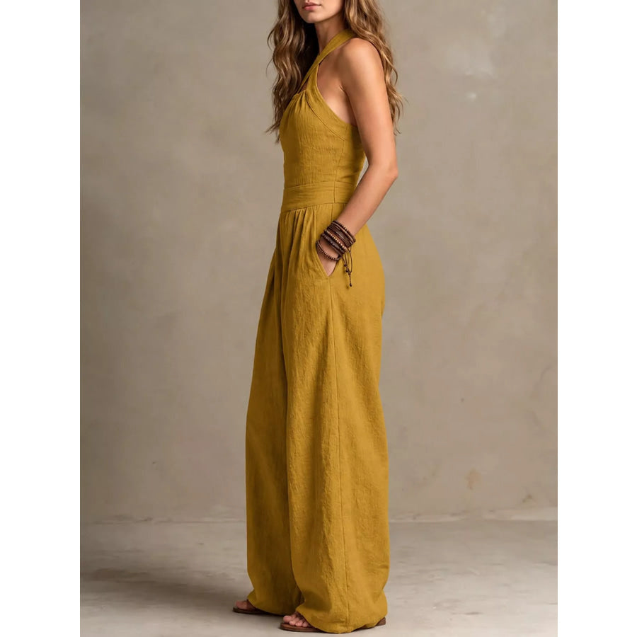 Full Size Halter Neck Wide-Leg Jumpsuit Plus Apparel and Accessories