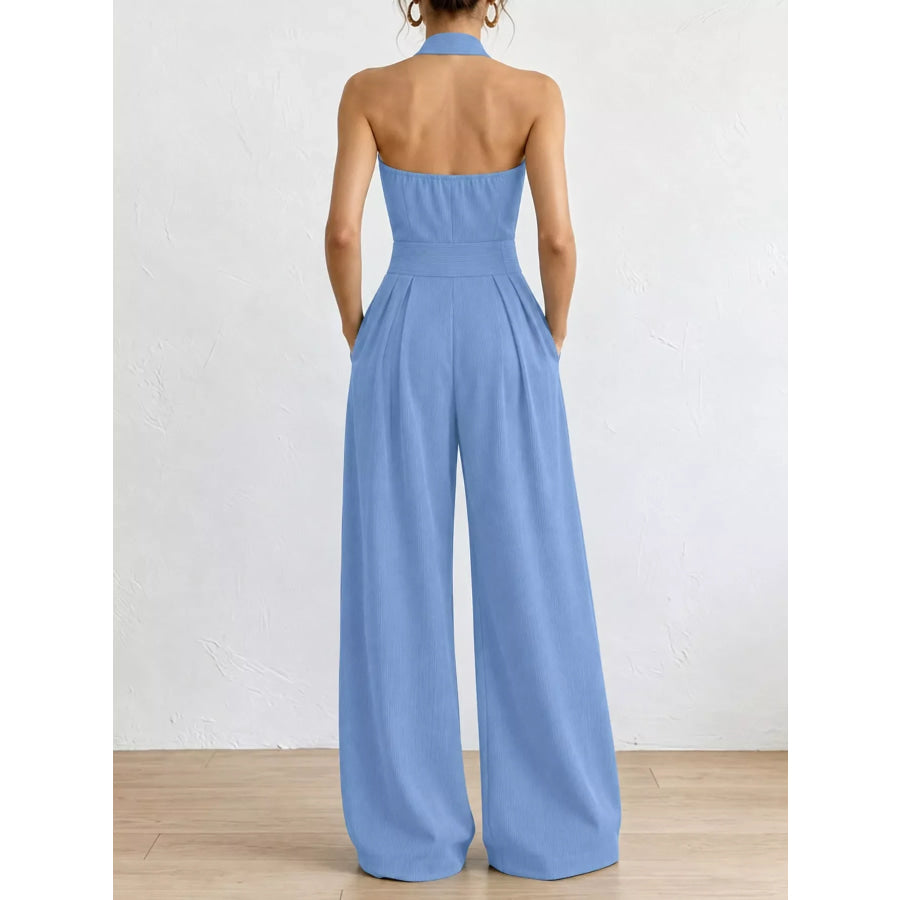 Full Size Halter Neck Wide-Leg Jumpsuit Plus Apparel and Accessories